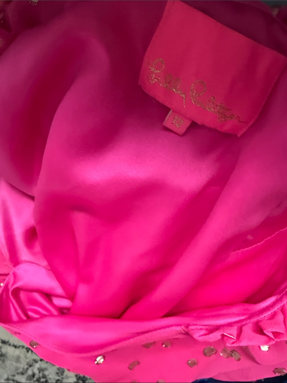Lily Pulitzer Hot Pink Tiered Dress with Gold Dot Accents - Picture 6 of 7